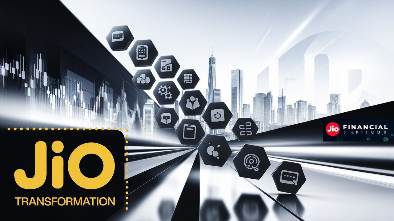 Digital banking growth chart with mobile banking icons and Jio Financial Services branding
